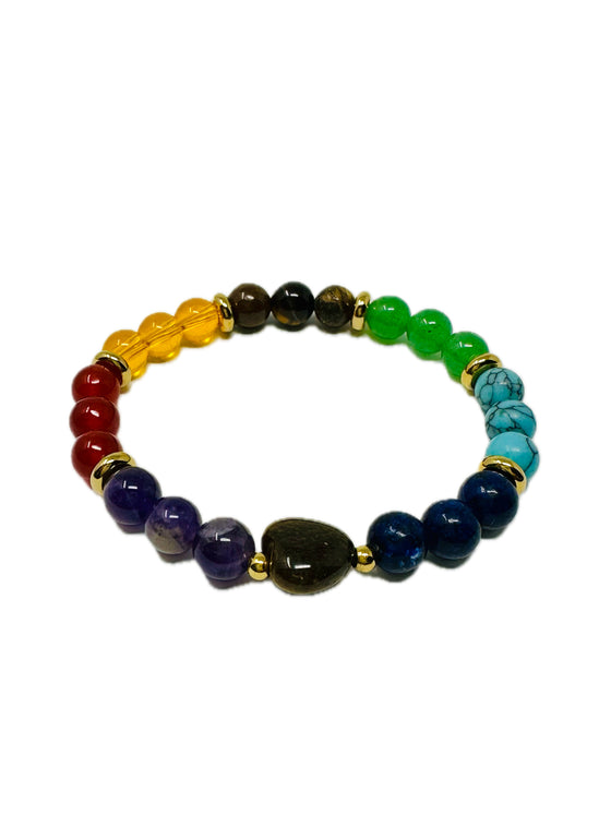 7 Chakras Bracelet with Tiger's Eye Heart