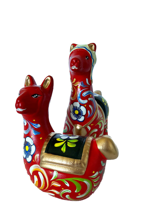 Artisan Peruvian Llama Duet with Chullo Hat (2)