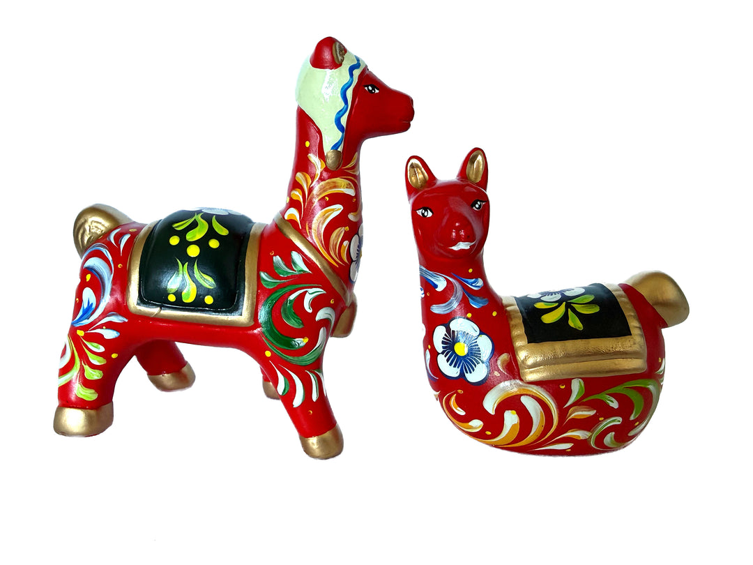 Artisan Peruvian Llama Duet with Chullo Hat (1)
